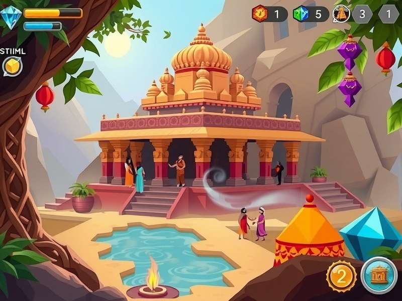 Temple Gem Quest gameplay screenshot showing temple exploration